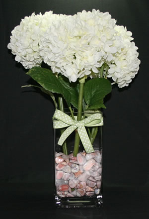 hydrangea with pink botswana vase filler