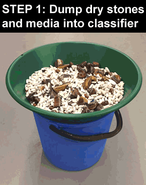 Use a classifier to separate media from tumbled stones