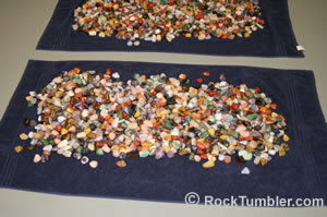 Mixed stones on a towel