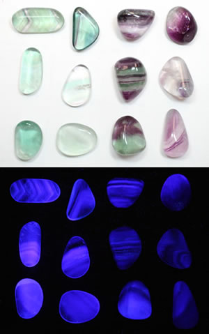 Tumbled fluorite un UV light