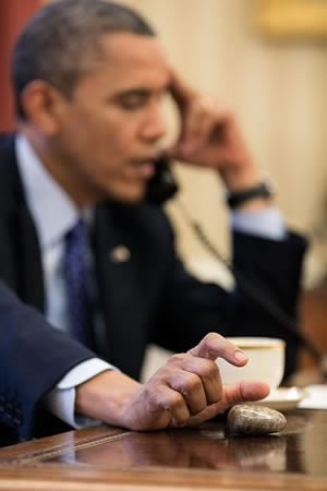 President Obama with a Petoskey stone