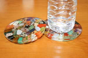 tumbled stones in clear coasters