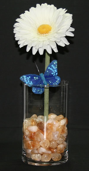 gerber daisy with citrine vase filler
