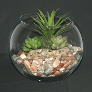 succulent bowl with moonstone vase filler